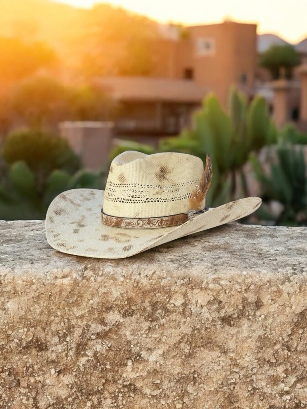 Charlie 1 horse Western Straw Cowboy Hat with Feather Trim - Natural